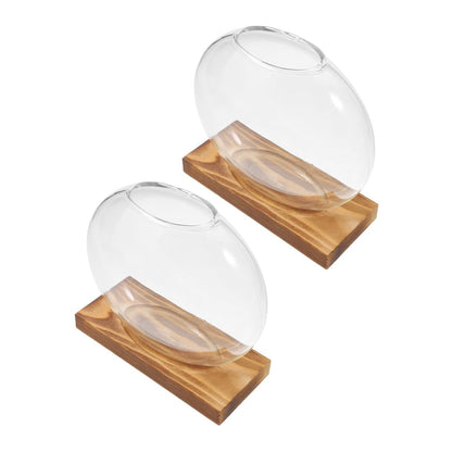 HOODANCOS 2Pcs Hydroponic Glass Vases with Wooden Base for Plant Propagation and Root Observation, Plant Terrarium Containers for Home Office Balcony Décor