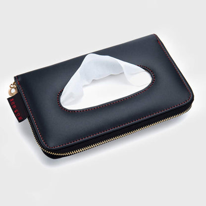 Cartisen Car Tissue Holder, Sun Visor Tissue Holder, Car Visor Napkin Holder, PU Leather Backseat Tissue Case Holder for Car Vehicle with Zipper (Black)