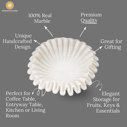 SWADESHI BLESSINGS HandCrafted Marble Ruffle Bowl, Large Decorative Bowl for Home Decor, Key Bowl for Entryway Table, Scalloped Bowls for Dining Table Centerpiece Decor, Catch All Bowls, 9"