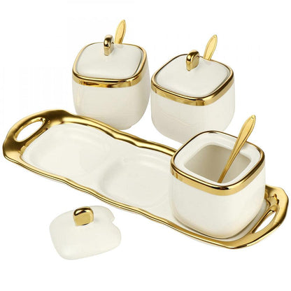 3 pack Ceramic Sugar Bowls Set-Marble Porcelain Spice Jars Storage Containers Condiment Jar Spice Container with Spoons and Lids for Home and Kitchen (White)
