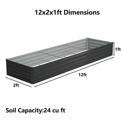 Foxlang 12x2x1ft(2 Pack) Galvanized Raised Garden Bed,Outdoor Planter Box Metal Patio Kit Planting Bed for Vegetables Flowers Herb,Black