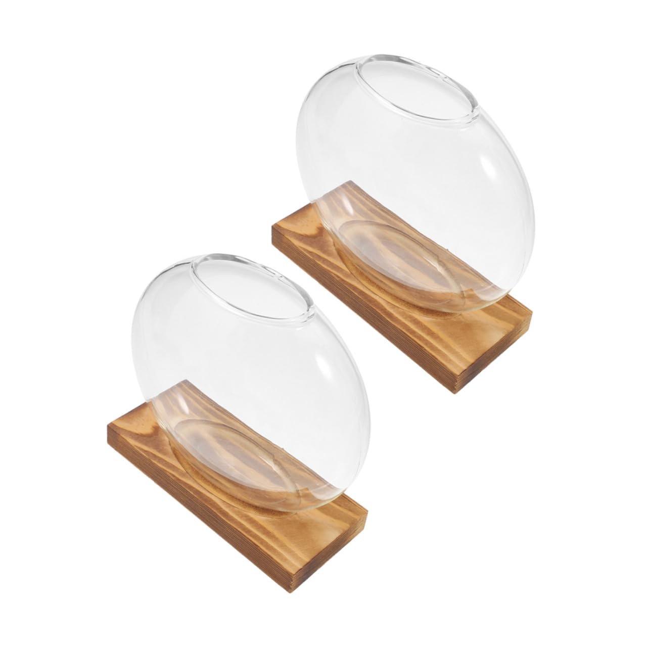 Cabilock 2pcs Glass Propagation Vases with Wooden Stand, Small Hydroponic Planter for Plants, Desktop Terrarium Container Suitable for Home and Office Décor