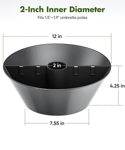 Koutemie 2-in-1 Umbrella Planter for Patio Table & Pole, Half Round Flower Planters Pots with Umbrella Hole Fits Poles Up to 2” Diameter, PVC Post Planter Wrap Around Umbrella for Garden, Black