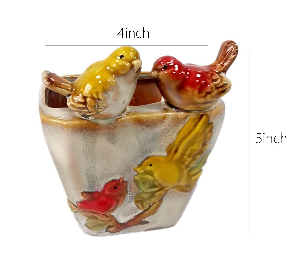 123Arts Ceramic Succulent Flower Pot Bird Embossed Succulent Flower Pot
