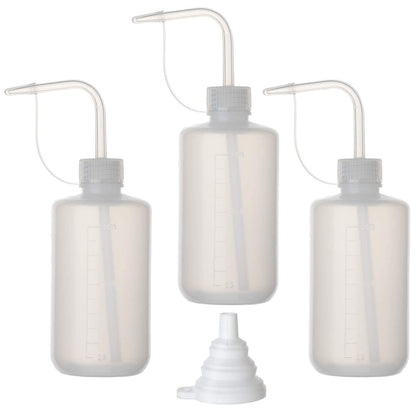 Hyber&Cara Safety Wash Bottle with Cap 3Pcs 250ml Plastic Plant Watering Tattoo Squeeze Bottle for Lab with 1Pc Silicone Funnel