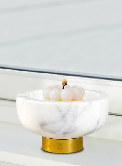 Serene Spaces Living White Marble Bowl with Brass Ring, Decorative Multi-Purpose Bowl - Use as Centerpiece Bowl, Fruit Bowl, Single