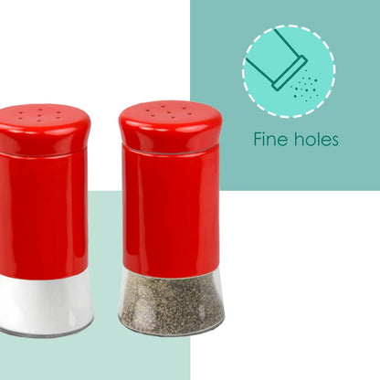 Retro-Styled Stainless Steel Salt and Pepper Shakers (Red), By Home Basics | 2 Piece Shakers for Salt, Pepper, Cumin, Cinnamon, Paprika, and More | With See-Through Glass Bases