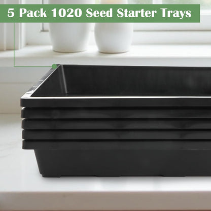RooTrimmer 1020 Nursery Pot Trays 5 Pack, Plastic Flat Seed Starter Tray, Reusable Seedling Starting Tray for Holding and Carrying Plant Pots (Black)