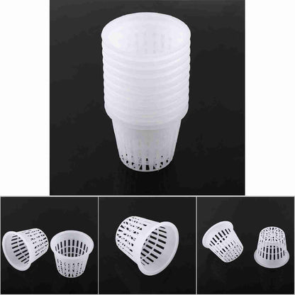 Hydroponic Net Cups, 10 Pack, 3 Inch, White, PP Plastic Mesh Pot Basket for Aeroponic Systems, Indoor and Outdoor Plant Growing
