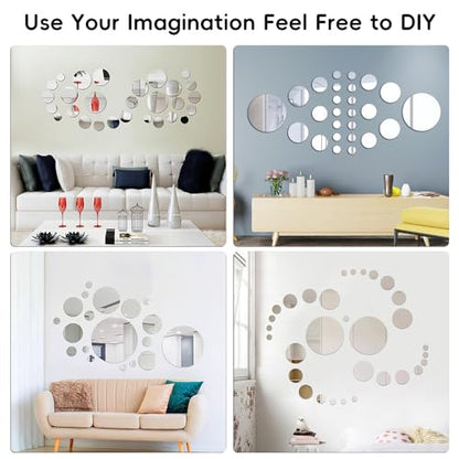 32 Pcs Acrylic Mirror Wall Stickers, Removable Wall Decal Mirror Set, Bathroom Wall Sticker Art, Circle Ceiling Mirrors for Bedroom, Home, Living Room, Sofa TV Background Decor (Medium)