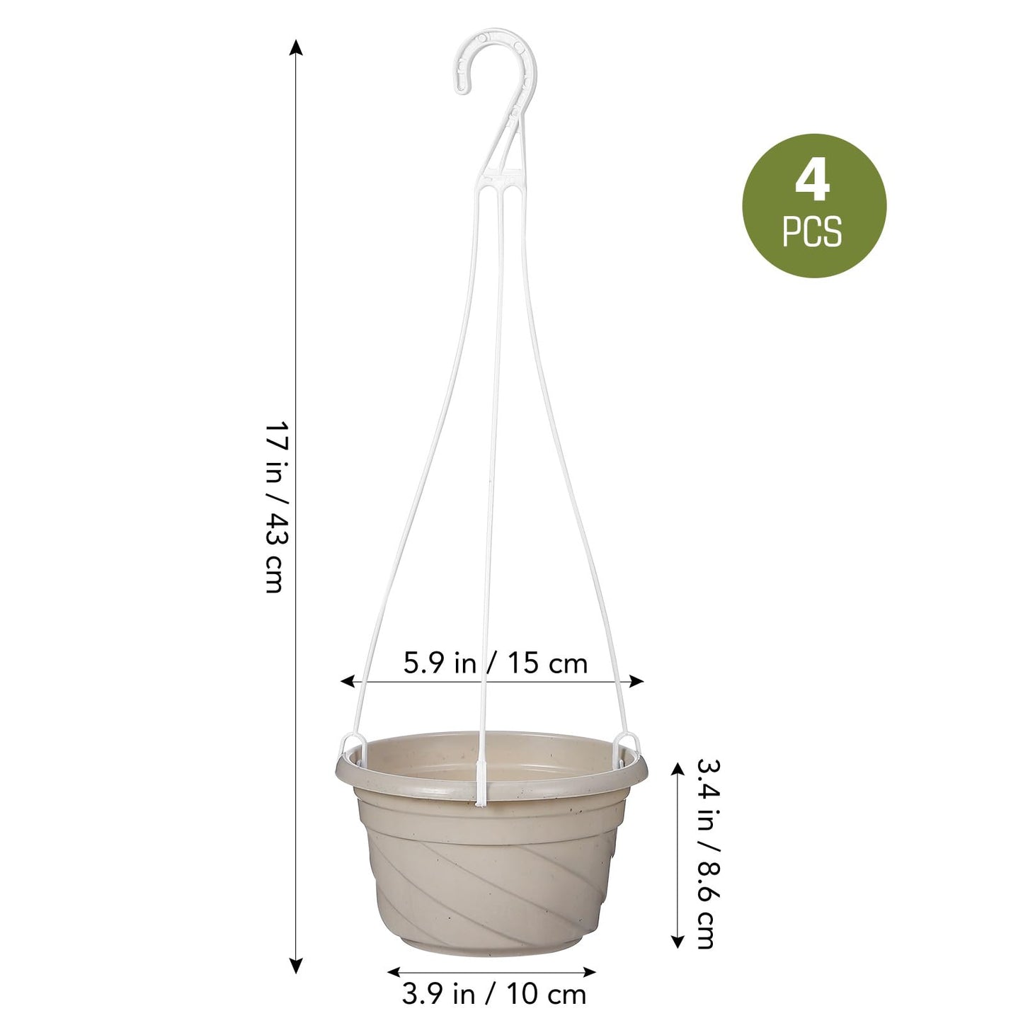 VOSAREA 4pcs Plastic Hanging Planters Hanging Plant Containers with Drainage Holes and Hooks for Outdoor Indoor Plant Garden