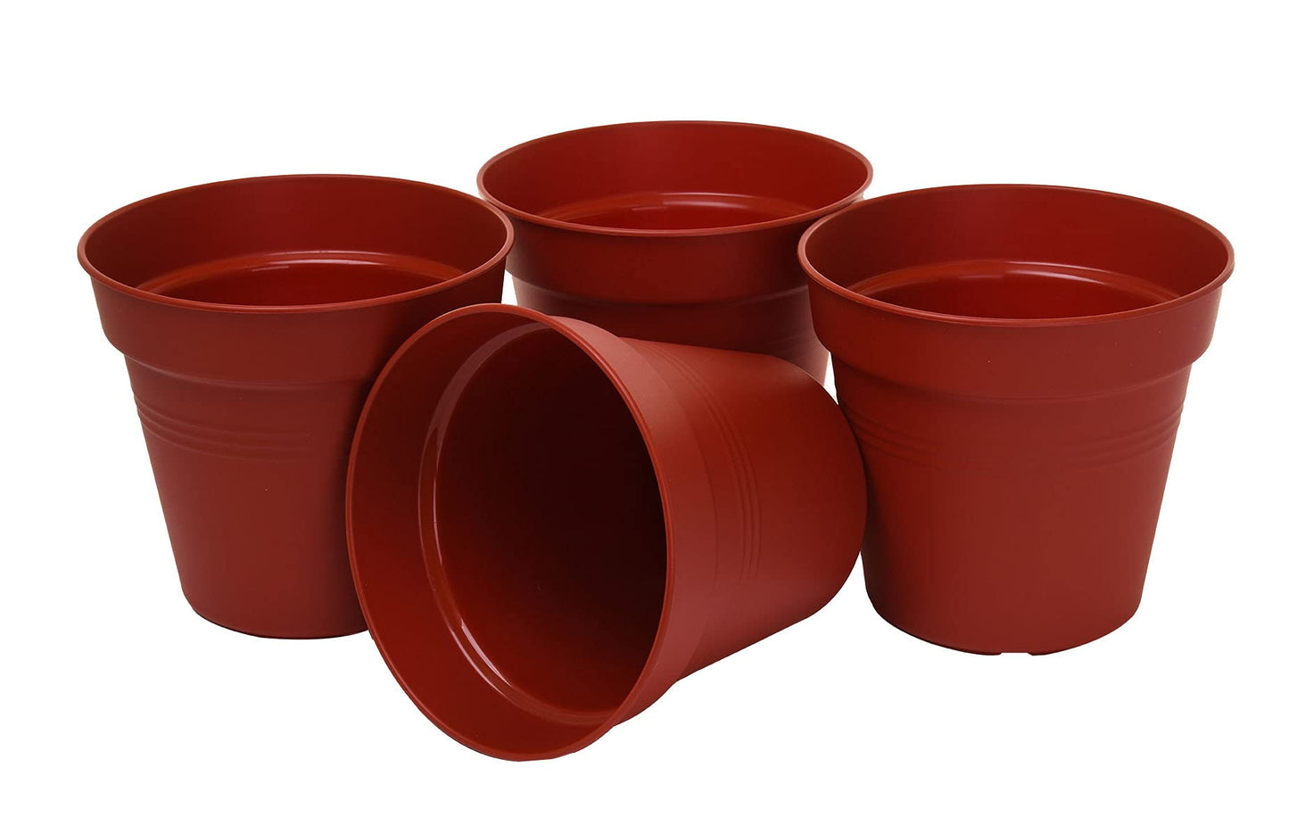 Mintra Garden Pots, 4 Pack Bulk Plastic Plant Pots with Drainage Tray, Round Indoor & Outdoor Decorative Planters with Drain Holes for Flowers, Herbs & Plants, 19cm Diameter – Burgundy, 7.5 in