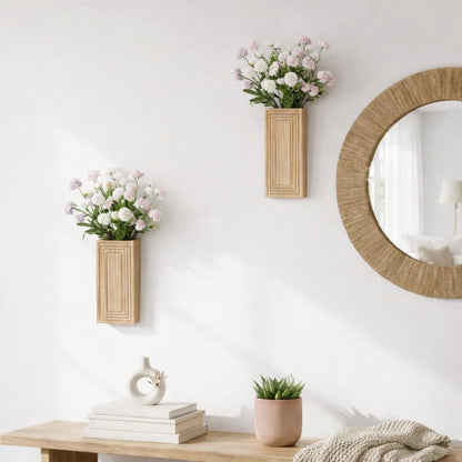 FancyPlus Wooden Wall Planter Vase,2 Pack Natural Wood Hanging Planter for Indoor Fake Plants Modern Boho Farmhouse Wall Art Decor for Home Kitchen Modern Farmhouse Bathroom Living Room Dining Room