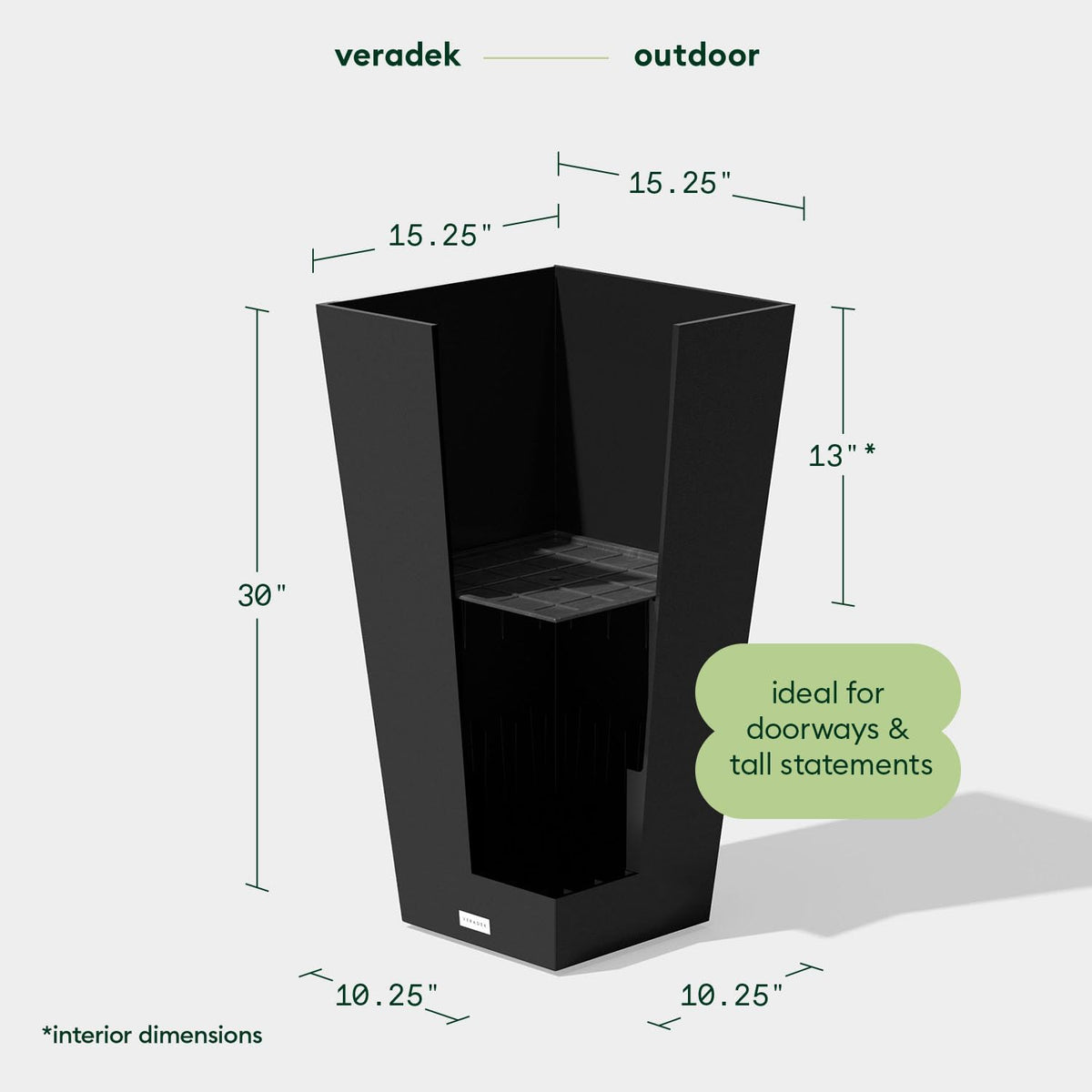 Veradek V-Resin Indoor/Outdoor Taper Planter, Set of 2 (30 inch, Black)