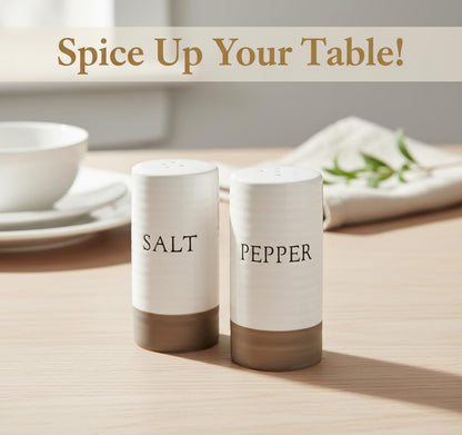 Young's Inc. Farmhouse Mini Ceramic Salt and Pepper Shaker Set - Cute Kitchen Table Accessories and Decor, Small 3-Inch Modern White Rustic Dining Table Decor for Everyday Dining and Gift Giving