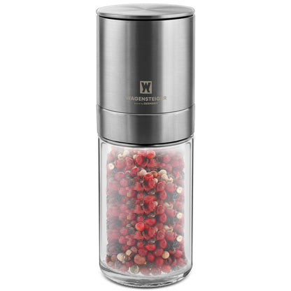 WAGENSTEIGER Manual Pepper Grinder 140mm Adjustable Ceramic Grinder, Stainless Steel & Glass Salt Pepper Mill, Refillable Spice Grinder