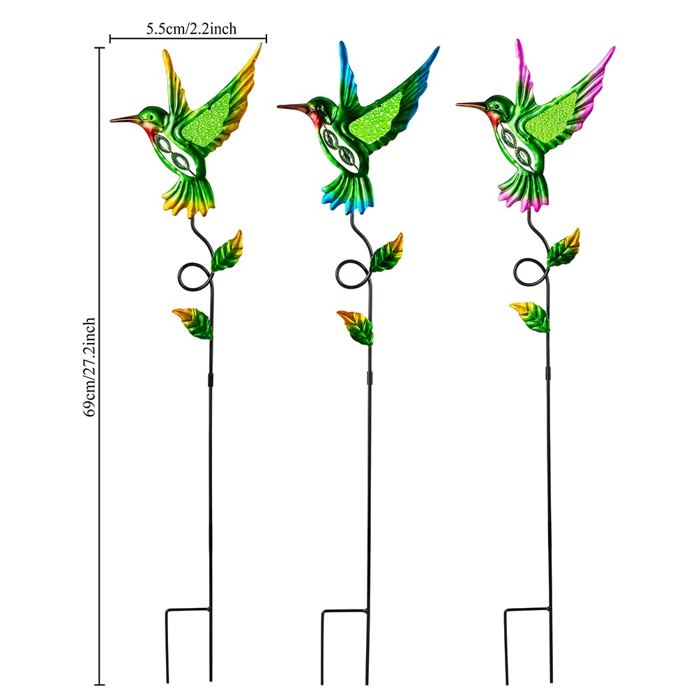 Venniy 3 Pcs Hummingbird Decorative Garden Stakes,Metal Yard Art for Lawn Pathway Patio Plant Pot Flower Bed Ornaments Spring Outdoor Decor
