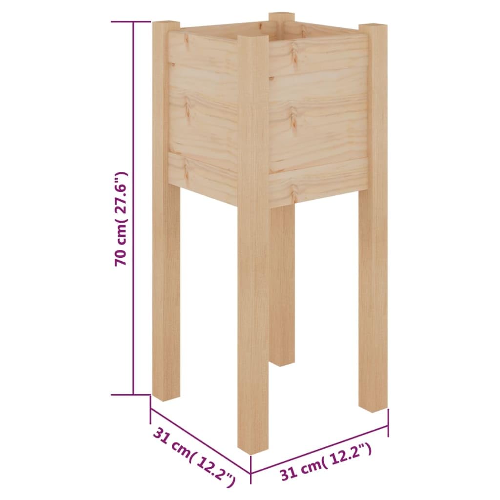 mtlskopl Rustic Pine Wood Planter Box 12.2"x12.2"x27.6" Solid Brown Square Flower Pot for Outdoor Garden Balcony Patio Growing Herbs Succulents