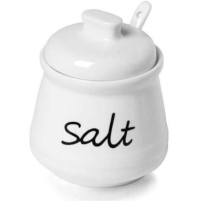 ONTUBE Ceramic Salt Bowl with Lid and Spoon 12oz (White)