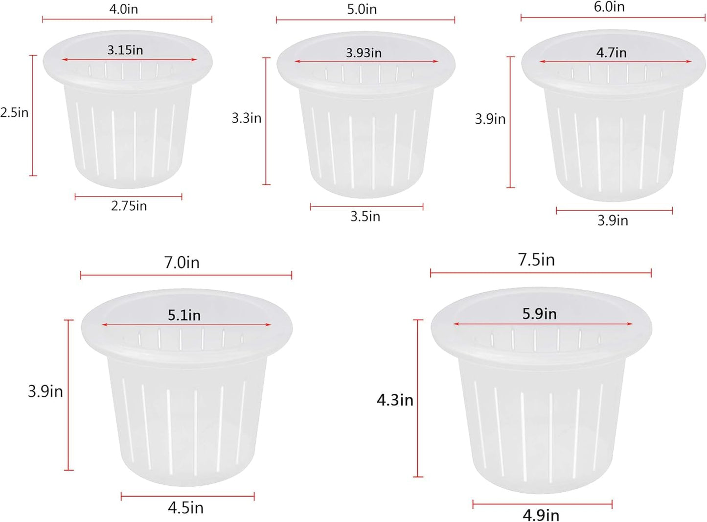 Adopirit Transparent Plastic Planter Garden Pots Orchid Breathable Slotted Clear Plastic Pot - Growers Assortment (10 pots - Two of Them are 4",5",6",7",7.5")