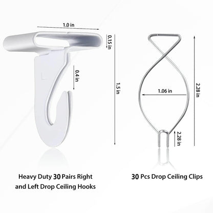 OALEN 60 Drop Ceiling Hooks for Classrooms & Offices, White Heavy Duty Ceiling Hooks for Hanging Plants & Decorations, Metal T-Bar Hooks for Suspended Drop Ceiling Tiles