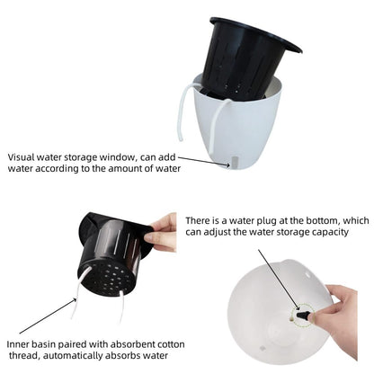DODXIAOBEUL 2 Pack 7 Inch Visible Water Level Self Watering Planter,Hanging Planters,Wall Mounted Plants Holder,Small Flower pots Indoor Out Flowerpot with 3 Hooks Plastic Pots for Plants (White 7")