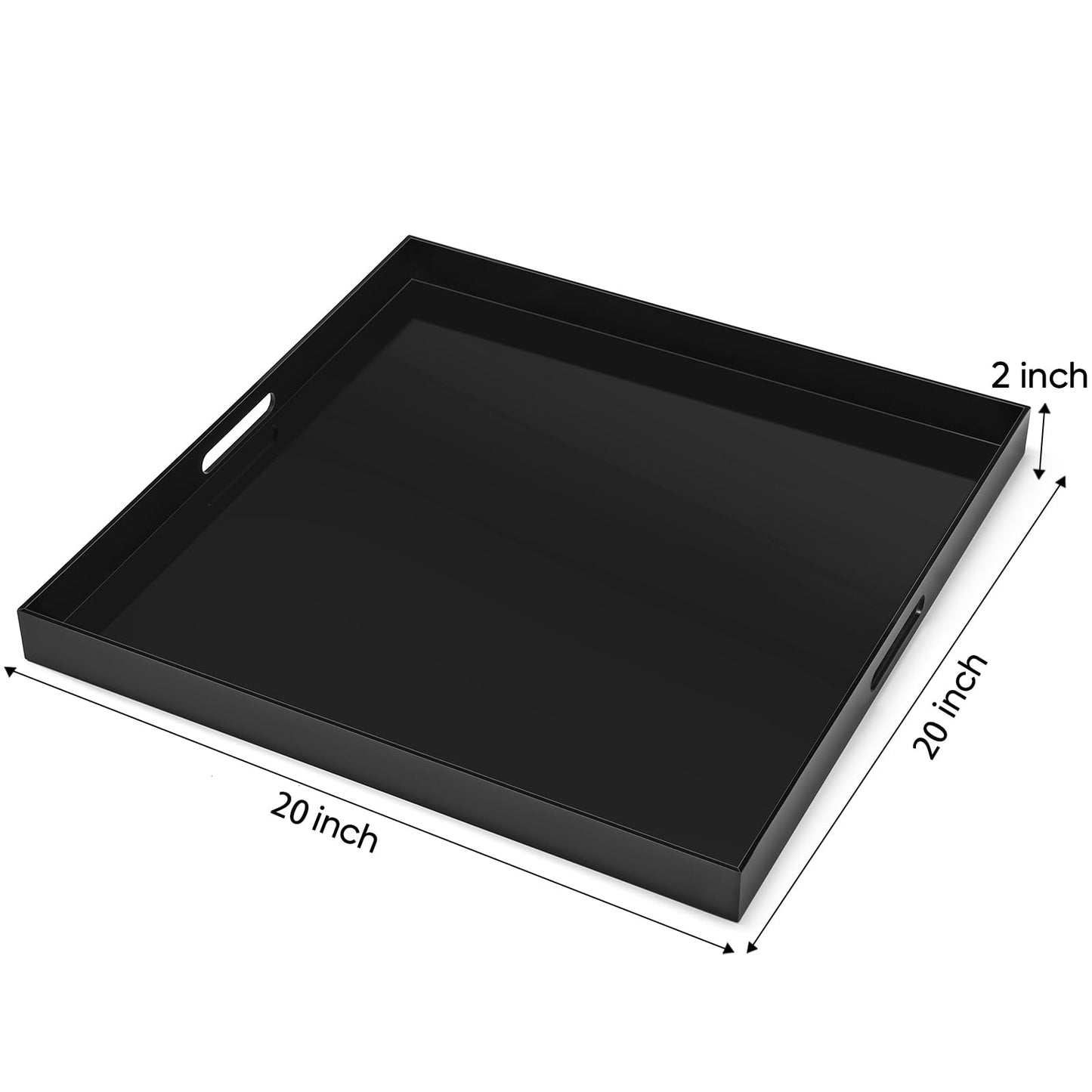 20×20 inches Oversized Black Acrylic Ottoman Tray Extra Large Decorative Tray Spill-Proof Serving Trays with Handles King-Size Safe Edge Organizer for Coffee Table Countertop Breakfast