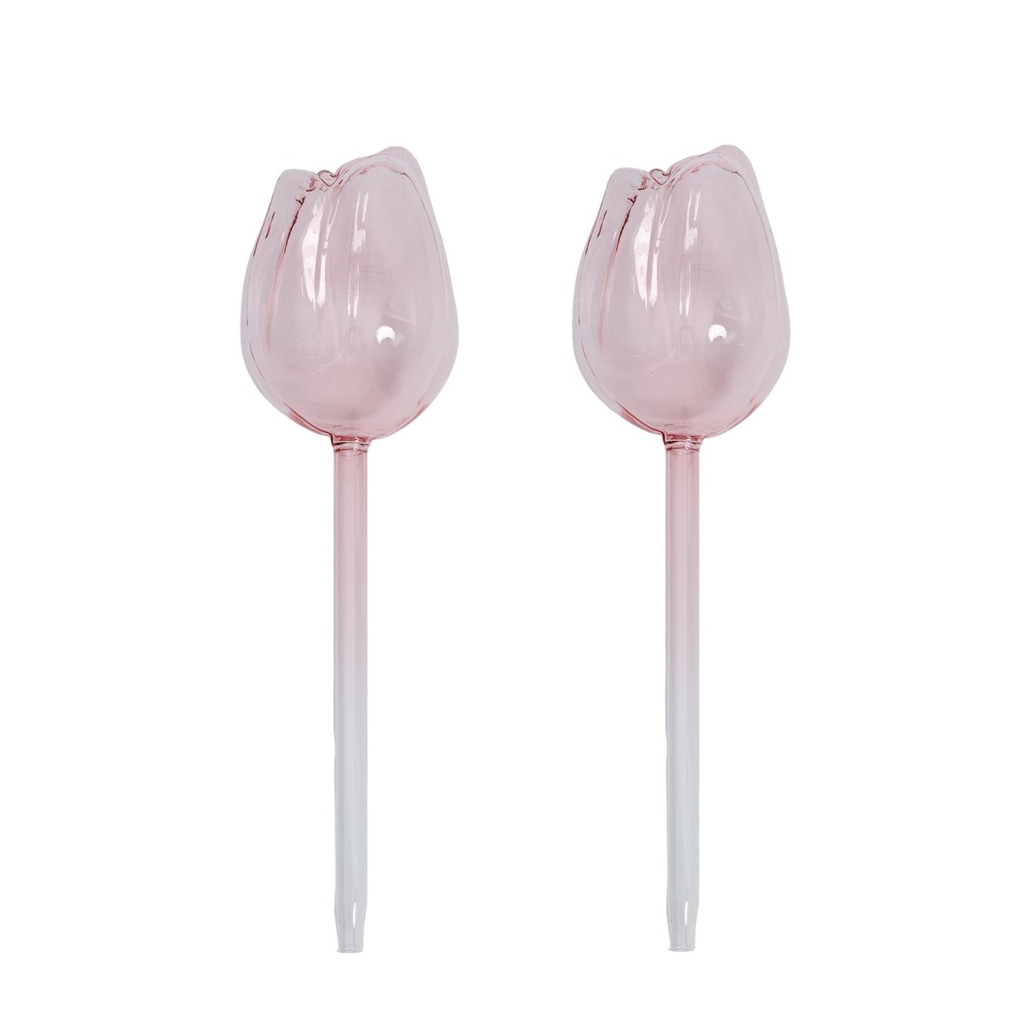 NovaPuff 2 Pcs Pink Tulip Self Watering Plant Globes,Glass Watering Bulbs Watering Spikes, Automatic Watering Devices for Indoor Plants/Travel Vacation