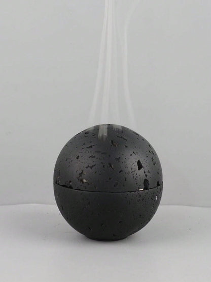 HUZHIBING 9 Holes Handmade Round Incense Resin Burner Holde, Minimalist Sphere Incense Frankincense Burner, Ravertine Incense Cone Holder for Yoga Meditation Spa Reading (Black)