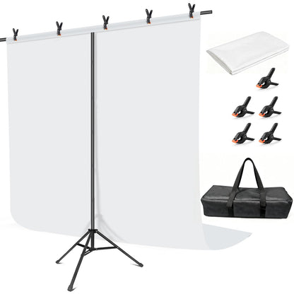 Hemmotop White Photo Backdrop Stand 8x7.5ft, Seamless White Photography Background with Stand Kit for Photoshoot Wedding Birthday Graduation Baby Shower Parties Projector Screen