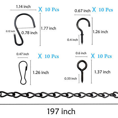 YINGFENG 236 Inch Black Metal Hanging Chains and Hanging Basket Hooks Set for Bird Feeders, Birdbaths, Planters, Grow Lights, Lanterns, Wind Chime and Ornaments, Eye Screws, Chain Hooks DIY