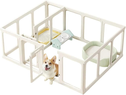 Clear Acrylic Dog Playpen with Door,23.6" Puppy Playpen,Easy Assemble Pet Fence,10-Panel for Puppies/Small Dog Play Pen Indoor (White, 23.6 Inch-H, 10 Panel) (White, 60cm12p+2D)