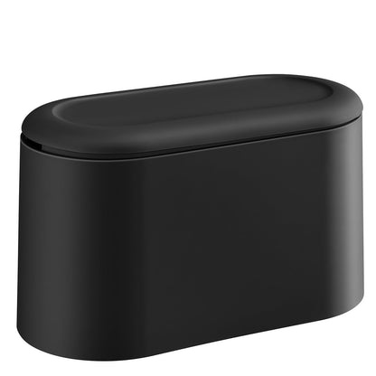 SUBEKYU 0.5 Gal Mini Countertop Trash Can with Lid for Desktop, Small Garbage Can for Office, Tiny Wastebasket, Plastic,Black