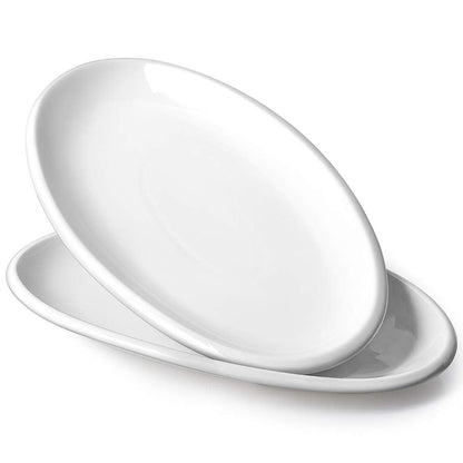 DOWAN 14" Serving Platters for Entertaining, Oval White Serving Plates, Party Serving Trays and Platters Oven Safe, Porcelain Dinner Serving Tray Serving Dishes for Meat, Set of 2