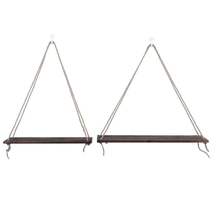 Eeneme 2 x Wooden Hanging Rope Hanging Plant Flower Pot Shelves Home Decorations (Retro Colour)