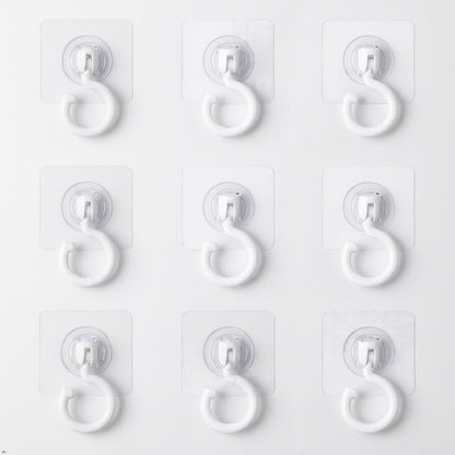 Clear Adhesive Hooks Heavy Duty, 9 Pack No Drill Rotating Swivel Wall & Ceiling Hooks, Strong Sticky Utility Hooks for Hanging Plants, Lights, Towels, Command Alternative (White)