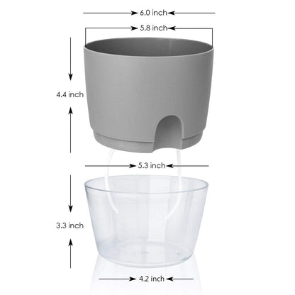 Vanavazon 6 Inch Self Watering Planter Pots for Indoor Plants, 3 Pack African Violet Pots with Wick Rope-Grey