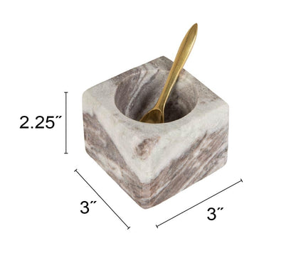 Creative Co-Op Square Marble Bowl with Stainless Steel Spoon, Brown