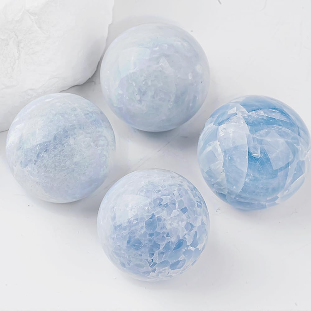 2-2.4 inch (5-6 cm) Natural Celestite Crystal Ball with Stand, Hand Polished Celestite Sphere, Reiki Healing Decorative Gemstone Sphere, Feng Shui Home Ornament, Mineral Crystal Collection Gift