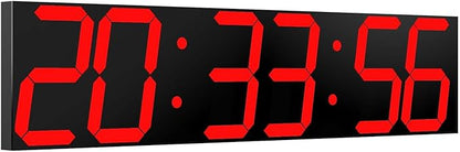 CHKOSDA Digital Wall Clock, Oversize Led Digital Clock Large Display with Auto Dimmer, Huge Countdown Timer with Remote Control, 27" Wide Led Display, 6 Digits, Wall Mount, Date and Temperature (Red)