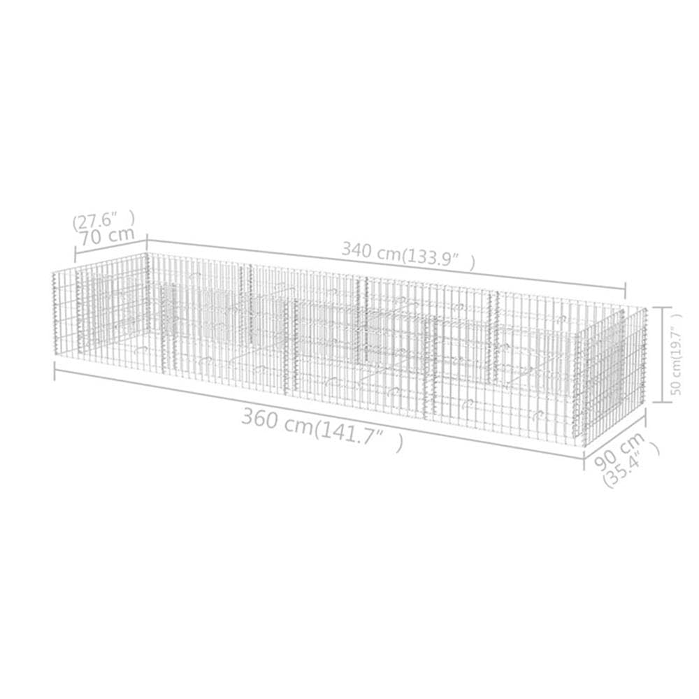 BOWERY HILL Gabion Raised Bed, Large Rectangular Galvanized Steel, Silver Finish, 141.7 x 141.7 x 19.7 in, 1400 kg Capacity, Industrial Outdoor Garden Planter for Flowers and Borders