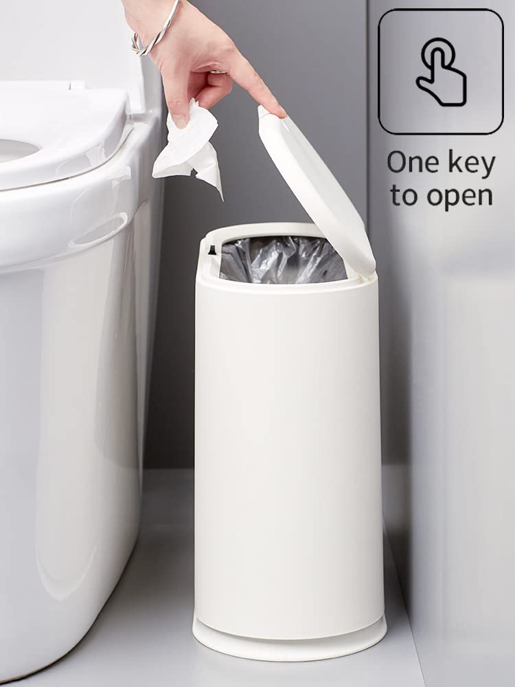 Baosia Black Slim Rectangular Plastic Trash Can with Press Type Lid,12 Liter / 3.2 Gallon Narrow Trash Bin with Pop-up Lid for Toilet,Bedroom,Bathroom,Office,Kitchen,Powder Room