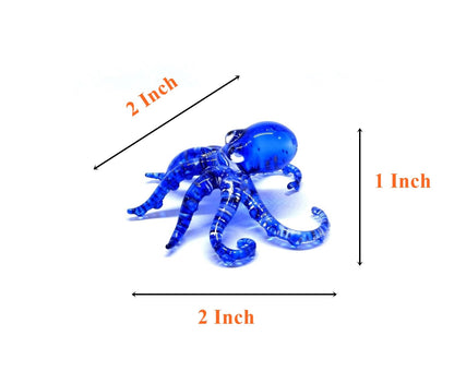 Handmade Mini 2" Blow Glass Sea Animals Figurine Art, Octopus, Cool Stuff, Home or Garden Decor Gift Ideas (Blue with Silver Polka Dots) No.9