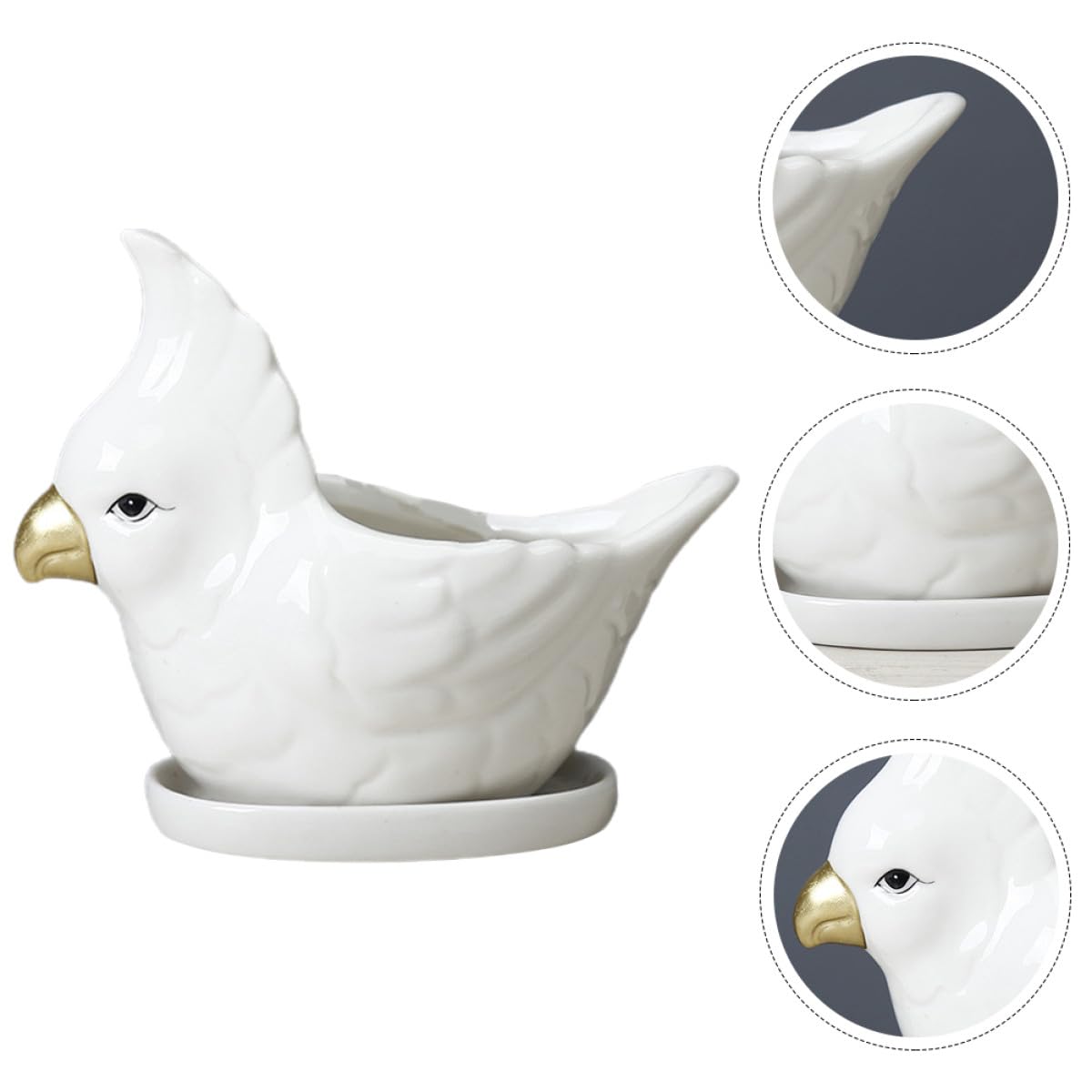VILLCASE Ceramic Succulent Planter with Saucer Cartoon Bird Flower Pot Desktop Bonsai Pot for Indoor Balcony Gardening Decor
