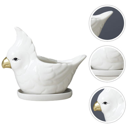 VILLCASE Ceramic Succulent Planter with Saucer Cartoon Bird Flower Pot Desktop Bonsai Pot for Indoor Balcony Gardening Decor
