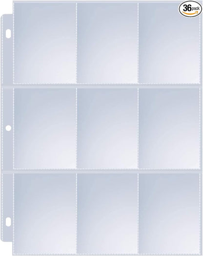 36 Pack 9 Pocket Page Protectors, Sooez Double Sided Trading Card Sleeves for 3 Ring Binder, Baseball Cards Holder, Protective Pages Sheets for Binders Album, Fit for Collectible Games, Sports Cards