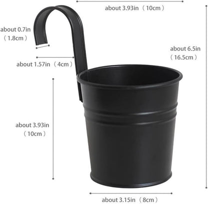 XZJMY 5 Pcs Hanging Flower Pots Metal Iron Bucket Planter Pot Metal Bucket Flower Holder with Hook Indoor Outdoor Decor for Railing Fence Balcony Garden (Black)
