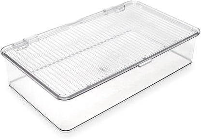 Isaac Jacobs Small Stackable Organizer Bin (10.75” x 6.5” x 2.4”) w Hinged Lid Clear Storage Box Home Office School Fridge Bathroom Kitchen Pantry Container BPAFree Food Safe (Small Clear)