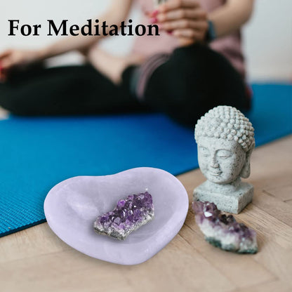 JIC Gem Heart Shape Selenite Crystal Bowl Moroccan Selenite Plate for Cleansing and Recharging Crystals and Healing Stones 4 Inch