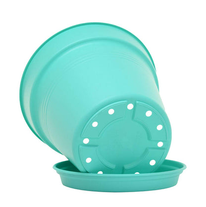 Mintra Garden Pots, 4 Pack Bulk Plastic Plant Pots with Drainage Tray, Round Indoor & Outdoor Decorative Planters with Drain Holes for Flowers, Herbs & Plants, 19cm Diameter – Teal, 7.5 in